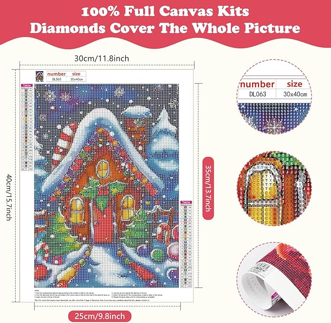 SENQAO Candy House Diamond Art Kits for Adult, Christmas Diamond Painting Kits for Beginners, DIY Full Drill Winter Holdiay Rhinestone Diamond Dots Gem Painting Art Craft Home Decor 12 x16 Inch