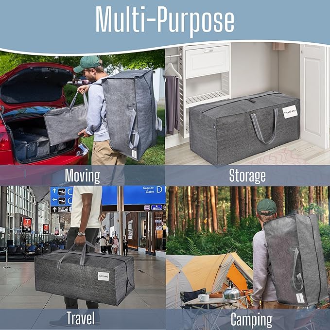 VENO 2 Pack Heavy Duty Moving Bags with Backpack Straps, Zippers & Handles, Extra Large Packing Bags for College Dorm Essentials, Moving Supplies Alternative to Cardboard Moving Boxes