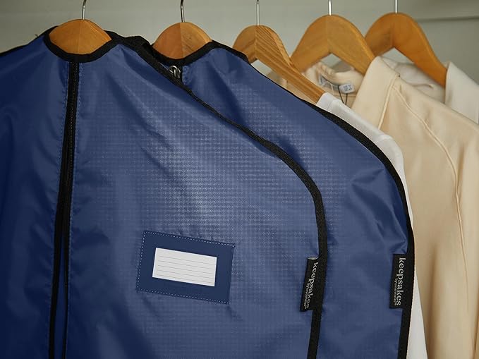 Covermates Keepsakes Garment Bag Set for Closet Storage and Travel – Breathable Suit and Dress Bags with ID Window and Carrying Handles – Heavy-Duty Hanging Wardrobe Protection Set, Blue