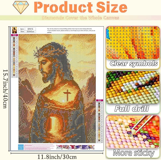 cviokrdu Jesus Diamond Art Kits for Adults, Christians Diamond Painting Kits for Adults, Religion Round 5D Gem Painting Kit Arts for DIY Crafts Gift Home Wall Decor 12x16inch