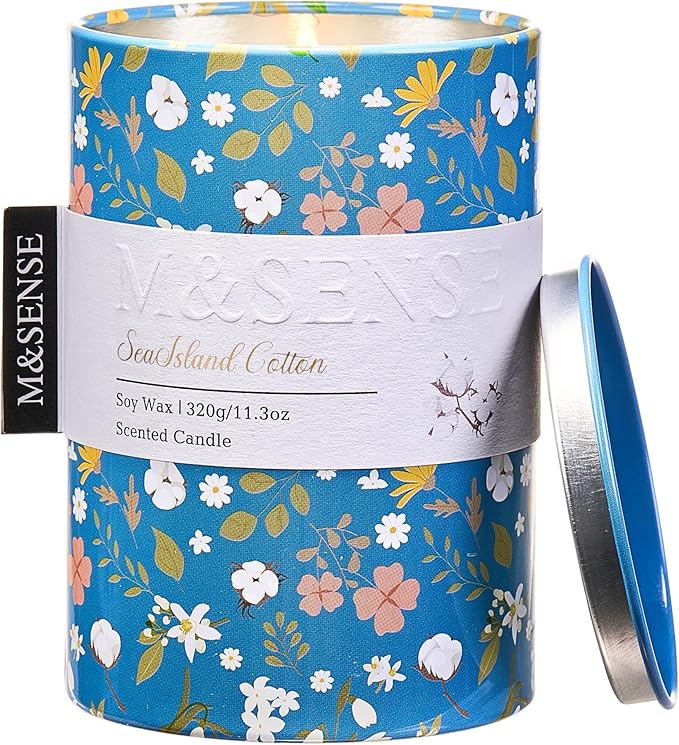 M&SENSE Spring Candle 11.3 oz, Sea Island Cotton Scented Candle, Non-Toxin Soy Wax for Home Scented, Floral Candles Gift for Her, Up to 70 Hours Burning Long-Lasting Fragrance