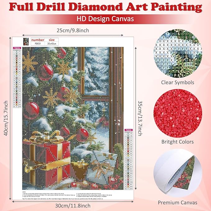 DOMROM Christmas Diamond Painting Kits, Christmas Tree and Gift Diamond Art Kits,Gem Art Painting with Diamonds Dots, Arts and Crafts for Beginners Adult Wall Decor 12 x 16inch