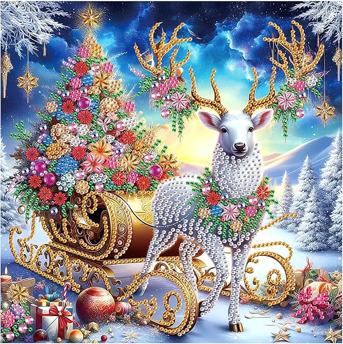 antor Christmas Deer Diamond Art Painting Kits for Adults, Christmas Tree 5D Special Shape Diamond Art Kits, Crystal Rhinestones Diamond Painting for Home Wall Decoration Gift 12×12 inch