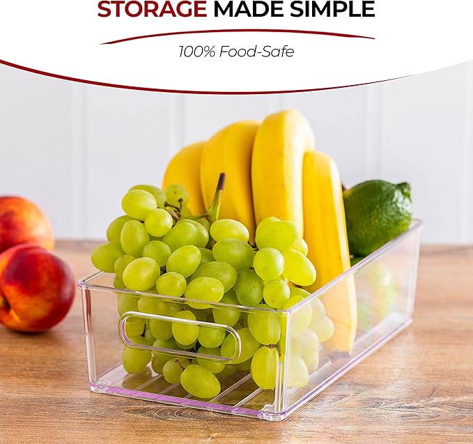 fullstar Fridge Organizer Bins Refrigerator Organizer - Set of 2 Refrigerator Organizer Bins and Freezer Organizer. Clear Storage Bins with Handles for Pantry Organization and Storage