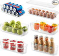 Set Of 6 Refrigerator Organizer Bins - Stackable Fridge Organizers for Freezer, Kitchen, Countertops, Cabinets - Clear Plastic Pantry Storage Racks