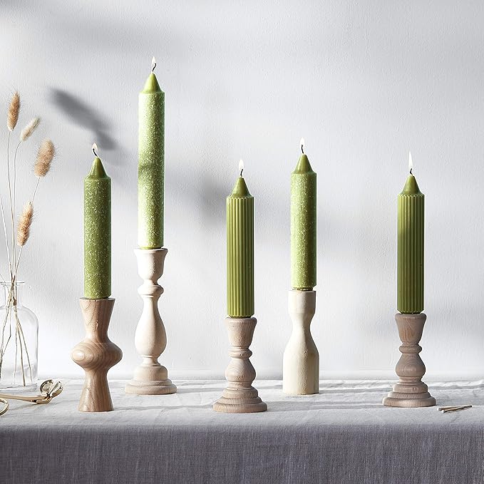 Root Candles 4-Count Unscented Dinner Candles Dripless Beeswax Enhanced Grecian Collenette Boxed Candle Set, 7-Inch, Dark Olive