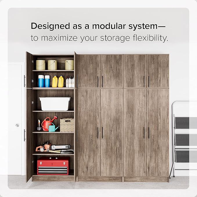 Prepac Elite Functional Wall Mount Shop Cabinet with Adjustable Shelf, Simplistic Stackable 2-Door Garage Cabinet 16" D x 32" W x 24" H, Drifted Gray, DEW-3224