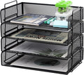 EASEPRES 4 Pack Stackable Desk Paper Tray, Metal Mesh Desktop Document Letter File Organizer for Office Home School, 13.5'' L x 9.75'' W x 11'' H, Black