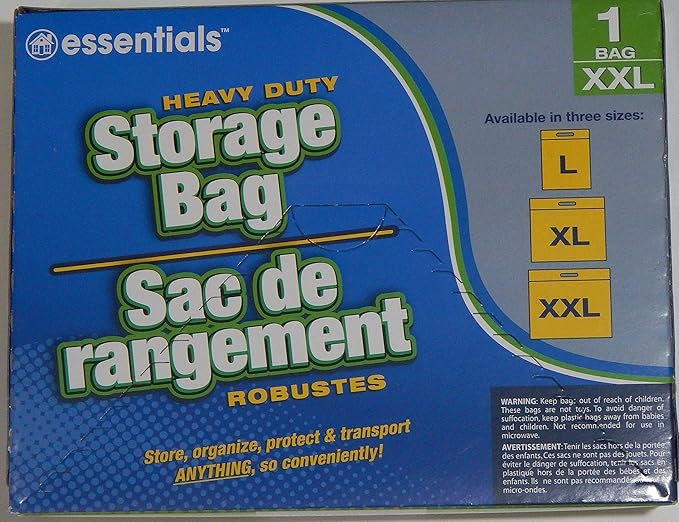 essentials(TM) Heavy Duty Clear Plastic Storage Bags w/ Zip-Lock & Carry Handle, 1-Count XX Large 24”x20”(Pack of 4)