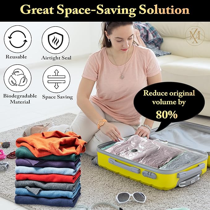 Vacuum Storage Bags 12 Pack with Electric Pump – Heavy Duty Space Saver Compression Bags for Clothes, Bedding, Travel & Home Storage