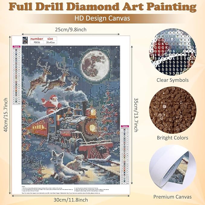 DOMROM Christmas Diamond Painting Kits, Santa Claus and Deer 5D Diamond Art Kits,Gem Art Painting with Diamonds Dots, Arts and Crafts for Beginners Adult Wall Decor 12 x 16inch