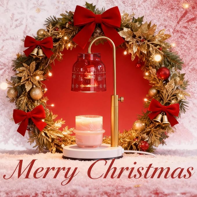 AIKUT Christmas Candle Warmer Lamp, with 2 Bulbs,Timer & Dimmer,Compatible with Large Yankee Candle Jars,3 Wick Candles,Height Adjustable Electric Top Melter,Red,110-120v,Mother's Day Gifts