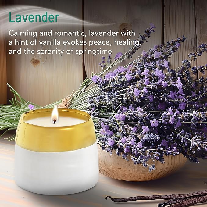 Hyggelight - The Growing Candle, Lavender Scented, 10oz Ceramic Pot, Single Wick Aromatherapy Candles, 100% Soy for Women and Men, Clara