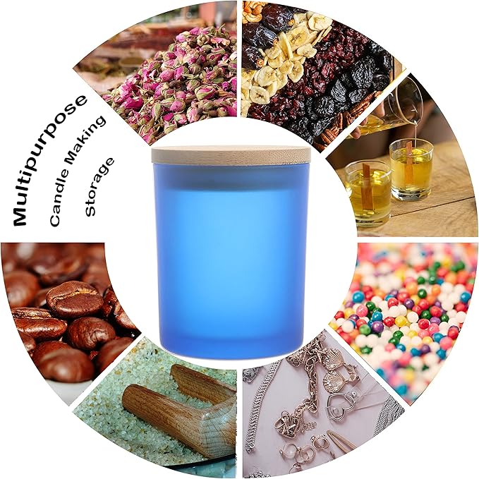 MILIVIXAY 12 Pack 10 OZ Frosted Blue Glass Candle Jars With Lids and Candle Making Kits - Bulk Empty Candle Jars For Making Candles - Spice, Powder Containers.