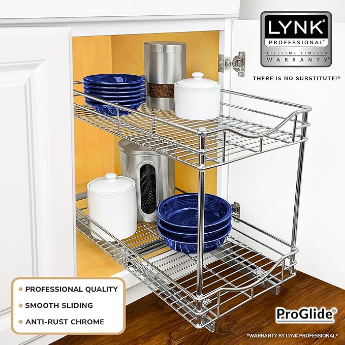 LYNK PROFESSIONAL® Pull Out Cabinet Organizer - 11" x 18" - Slide Out Cabinet Organizer for Kitchens - Sliding Shelves - Pull Out Drawer, Pots and Pans Storage - Lifetime Ltd Warranty - 2 Tier