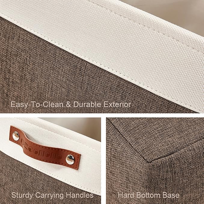 DECOMOMO Storage Baskets for Shelves - Fabric Storage Bins, Linen Closet Organizers and Storage (Brown & White, Large - 4 Pack)