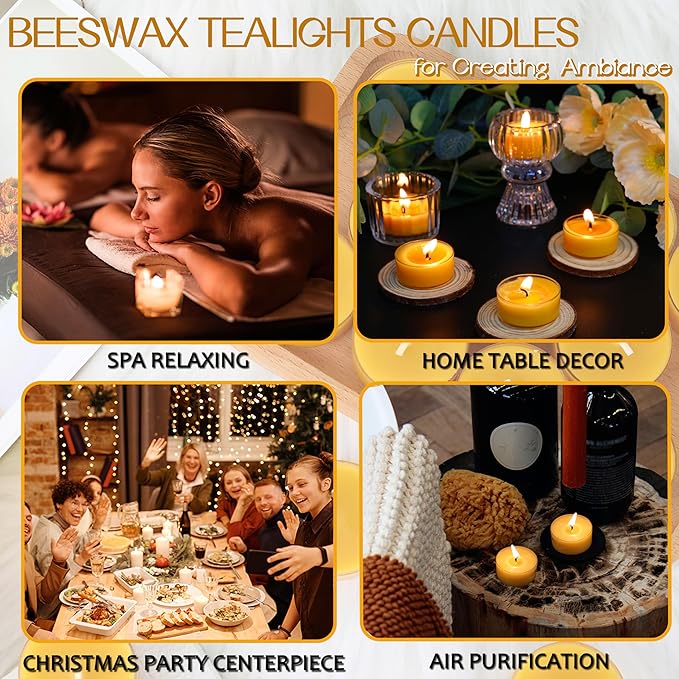 150Pcs Beeswax Tealight Candles, 100% Pure Beeswax Tea Candles | 4-Hour Extended Burn Time | Natural Bees Wax Tea Light Candle in Clear Cup, Perfect for Home Deco,Air Purification