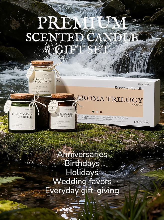 3 Pack Non-Toxic Soy Wax Scented Candles Gift Set for Women, 21.15oz Wooden Wick Candle for Home, 135H Long Burn Time, Aromatherapy Candles, Birthday, Anniversaries, Wedding, Christmas