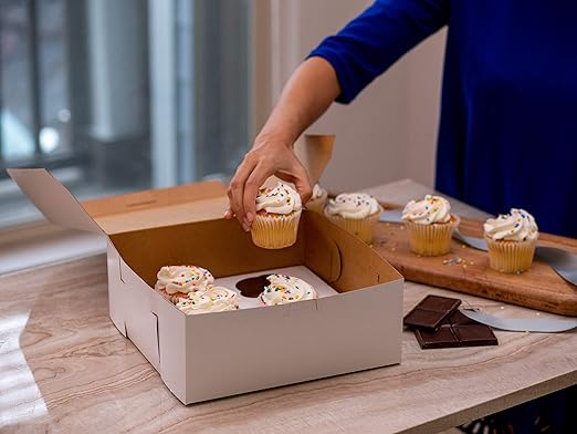 Southern Champion Tray 0991 Premium Clay Coated Kraft Paperboard White Non-Window Lock Corner Bakery Box, 14" Length x 14" Width x 5" Height (Case of 50)