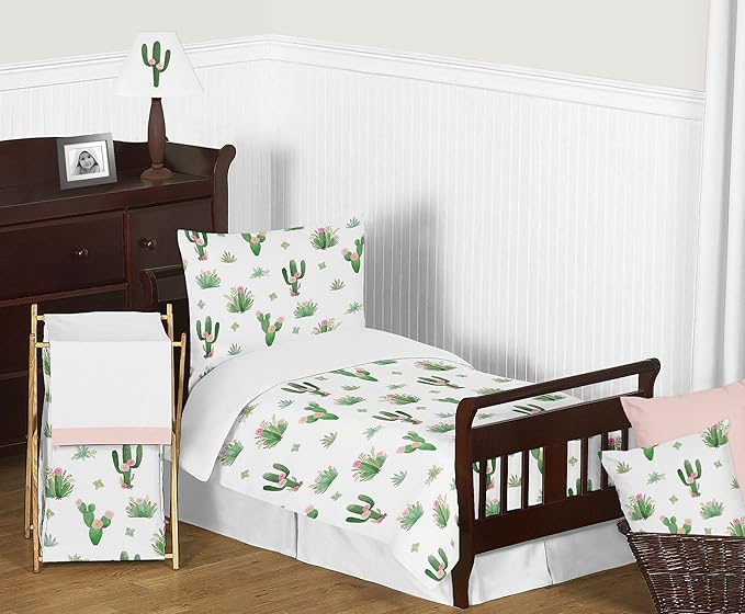 Sweet Jojo Designs Pink and Green Boho Watercolor Organizer Storage Bins for Cactus Floral Collection - Set of 2