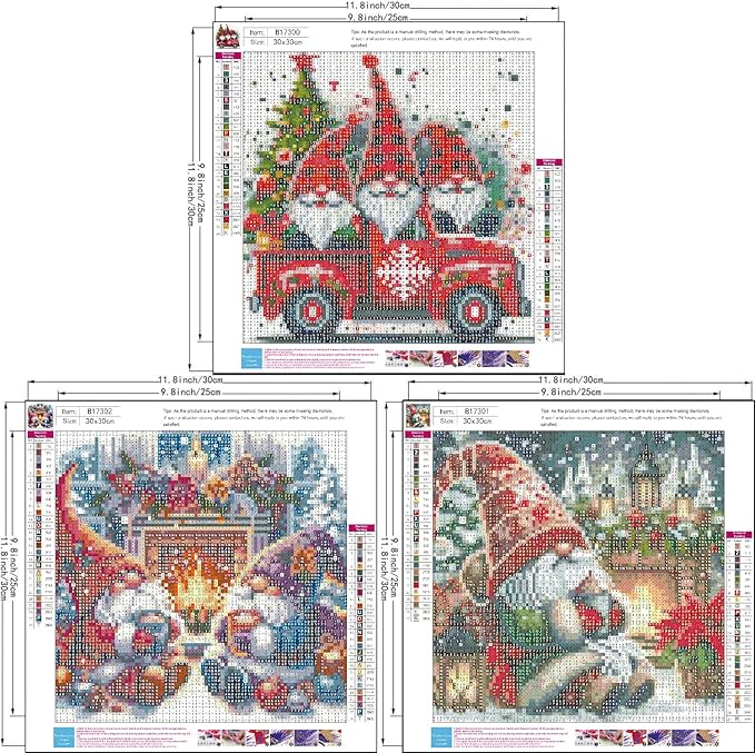 3 Pack Christmas Gnome Diamond Painting Kits For Adults-Red Car Gnomes Diamond Art Kits For Adults Beginner,Drink Coffee DIY 5D Full Round Drill Crystal Gem Art Crafts For Home Wall Decor 12x12 In
