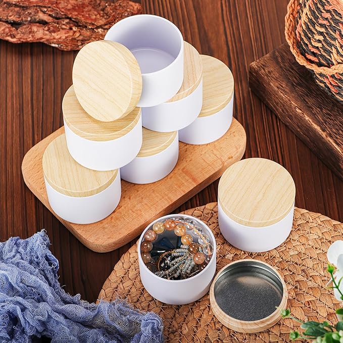 24 Pcs 8oz Candle Tins - Matte White Bulk Empty Candle Jars with Wood Grain Lids, Candle Jars for Making Candles,Candle Making Kit for Adults