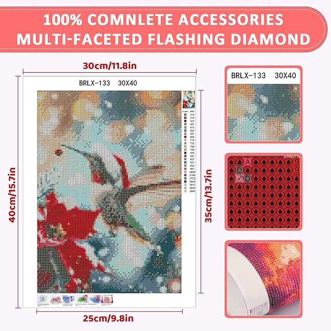 Skyboda Hummingbird Diamond Art Kits for Adults Beginners, Christmas Tree Diamond Painting Kits for Adults,5D Full Drill DIY Diamond Dot Gem Art Kit Wall Home Decor Arts Craft 12x16 inch