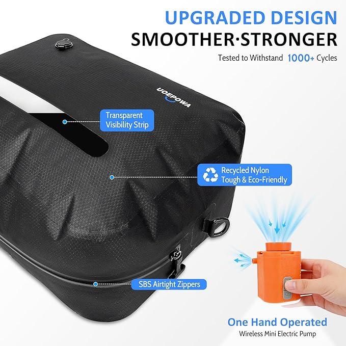 Travel Vacuum Bags with Pump, 33L Vacuum Seal Bags for Clothing, IPX8 Waterproof Vacuum Storage Bags with Handle for Luggage, Backpack, Suitcase, Home & Outdoor 1Pack Black