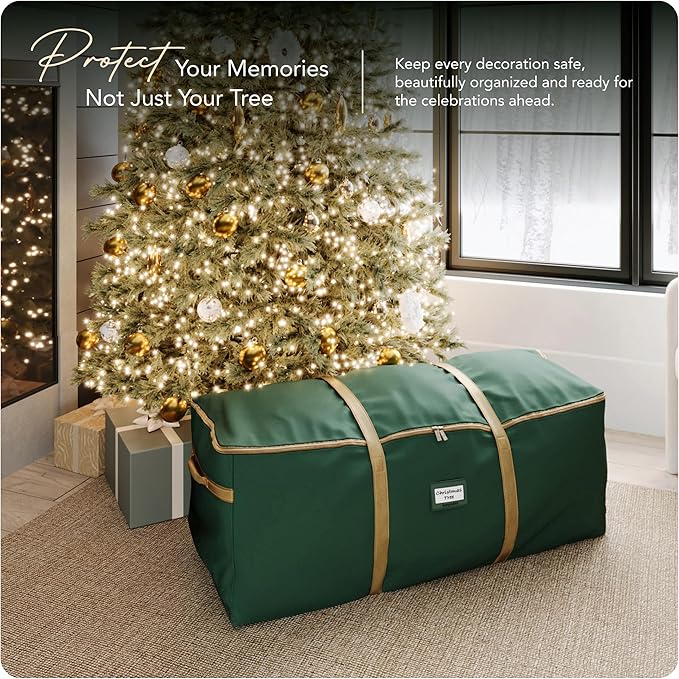 Covermates Keepsakes Christmas Tree Cinch Bag – Durable Polyester Tree Storage with Reinforced Handles & Built-In Cinch Straps – Trees, Lights & Holiday Décor, Green