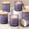 DEVI 14oz Purple Glass Candle Jars for Making Candles (6 Pack), Large Purple Glass Candle Jars with Bamboo Lids, Bulk Empty Candle Containers, Candle Tins Making Supplies, Lavender Office Decor