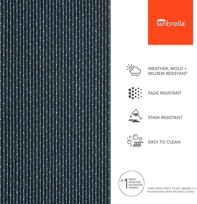 Sunbrella Outdoor Fabric by The Yard | Solo Indigo (Striped) | Official Sunbrella Seller | Indoor or Outdoor Upholstery Fabric for Chairs, Cushions, Drapery, Pillows, Furniture