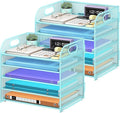 Cawukege 2 Pack 5 Tier Paper Organizer, Letter Tray with Handle, Mesh Desk Organizer, Metal File Organizer, Office Desk Accessories for Home, Office, Classroom, School -Blue