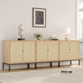 Yechen Set of 3 94.5" Sideboard Cabinet with Natural Rattan Decorated Square Doors, Rattan Cabinet, Accent Buffet Console Storage Credenza, for Living Room Entryway Kitchen, Natural, Metal Legs