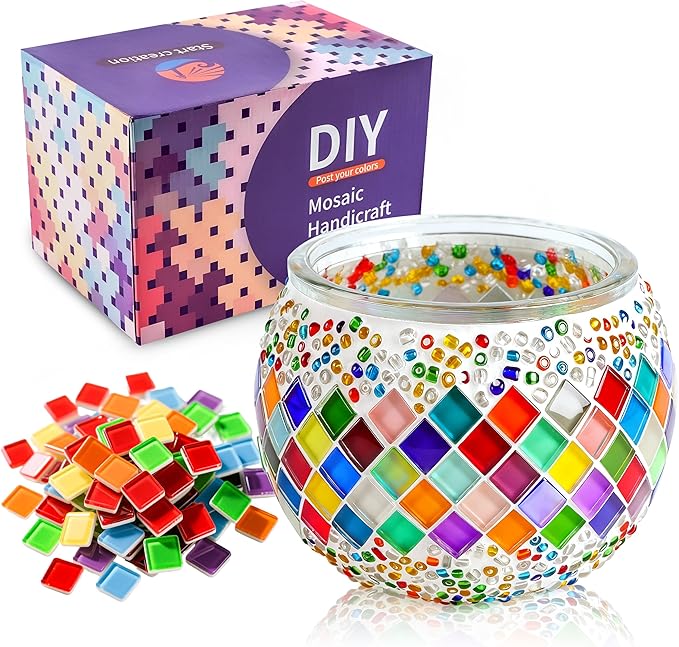 Joyclub DIY Mosaic Candle Holder Kit Mosaic Kits for Adults Stained Glass Tealight Candle Holder for Home Lighting Decor Girls Birthday Craft Gifts