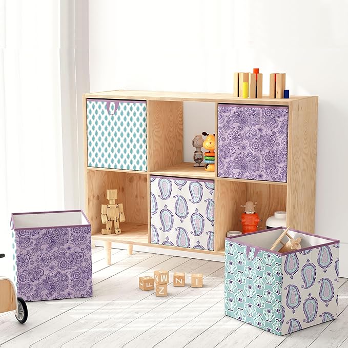 Bacati - Small Storage Tote Paisley Isabella Purple/Lilac/Aqua Girls 10 x 10 x 10 inches