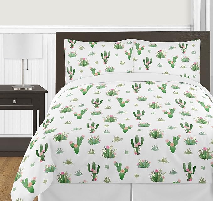 Sweet Jojo Designs Pink and Green Boho Watercolor Organizer Storage Bins for Cactus Floral Collection - Set of 2