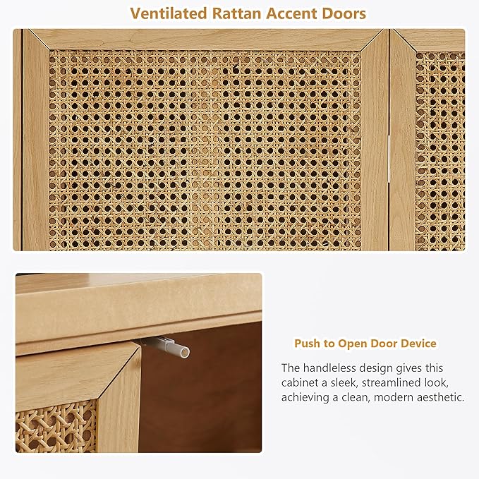Amposei Mid Century Modern Rattan Sideboard 39.4’’ Small Coffee Bar Console Buffet Cabinet Table for Living Dining Room Entryway Hallway, Natural