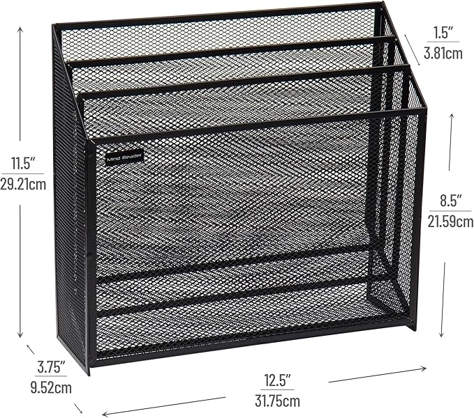 Mind Reader Metal Mesh File Organizer, Black | 3-Tier | Desktop | Modern Style | Pack of 4