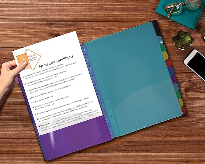 Better Office Products 24 Clear Pocket Expanding File Folder with 12 Colored Tabs, Letter Size, Holds 300 Sheets, Project File Organizer, Numbered Index on Cover,(1 Pack Black)