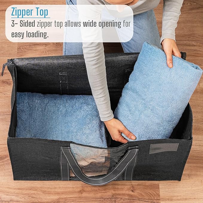 VENO 6 Pack Moving Bags with Clear Window, Heavy Duty Storage Bins with Lid, Around Handles, Tag, Zippers, Extra Large Totes Packing Moving Boxes Supplies for College Dorm Clothes (Dark Gray)
