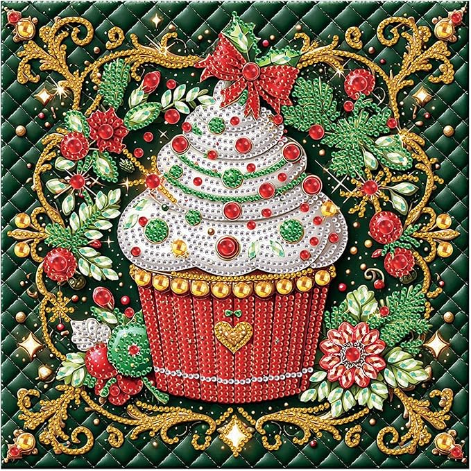 antor 5D Diamond Art Kits for Adults Christmas Cake, Special Shape Diamond Art Painting Kit, Crystal Rhinestones Diamond Painting for Home Wall Decoration, DIY Festive Holiday Art (12×12 inch)