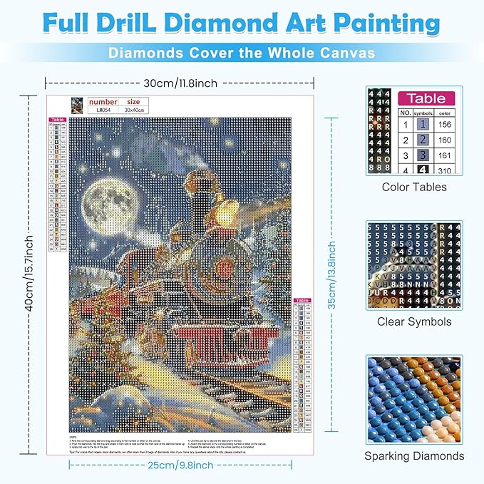 MOGTAA Christmas Diamond Art Kits for Adults, 5D Full Drill Christmas Train Diamond Painting Kits for Adults Beginner, DIY Round Diamond Dots for Adults, Gem Art for Home Wall Decor 12 X 16 Inch