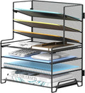 SUPEASY 7 Tier Desk File Organizer, Mesh Letter Tray Paper Organizer with File Holders, Metal Desktop Organizers and Accessories for Home Office Supplies, Black