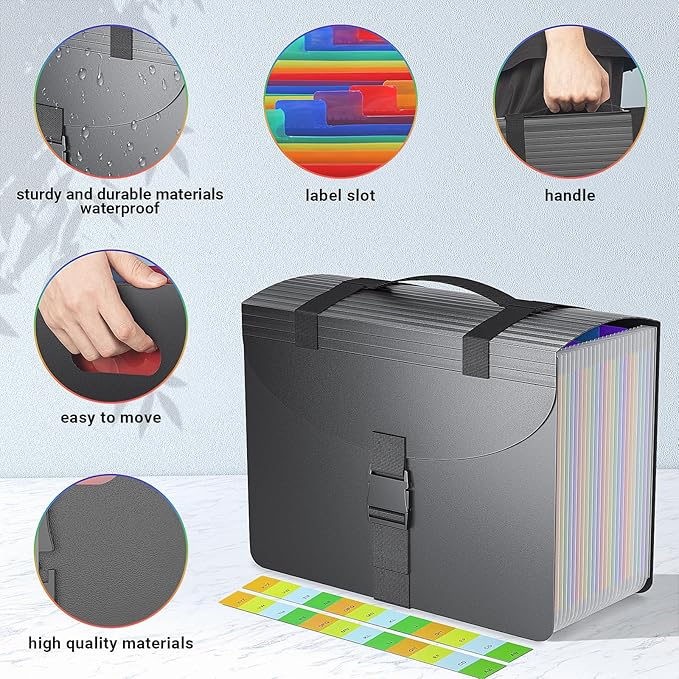 TOPCJ File Organizers with Handle,25 Pockets Accordion File Organizer,Portable Expanding File Folder for Receipt,Bill, A4/Letter Size Paper,Documents,a-z Tabs Included in Filing Folder Frosted