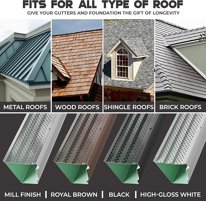 5" Gutter Guards Leaf Protection, Domestic Aluminum Gutter Covers 5 Inch (28 Feet, Royal Brown)
