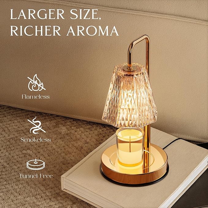 Candle Warmer Lamp with Timer – Dimmable Wax Warmer for Vintage Room Decor, Height Adjustable Candle Lamp for Mom, Birthday Gifts for Women,House Warming Gifts for New Home Decor with 2 Bulbs