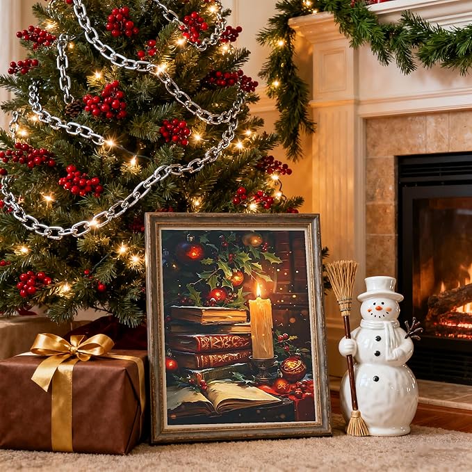 TCDZMYGS Christmas Paint by Numbers Kit for Adults Beginner,Books Candle Paint by Number Kits Without Frame,DIY Acrylic Oil Painting by Numbers for Home Wall Decor 11.8 x 15.7 inch