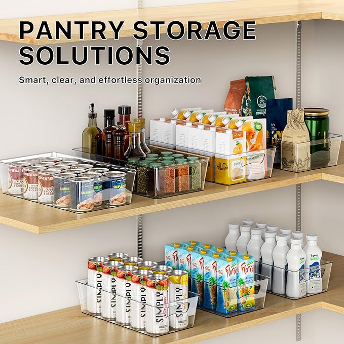 Simple Houseware 4 Pcs Pantry Clear Bin Storage Organizer, 14" x 7" x 3.75"