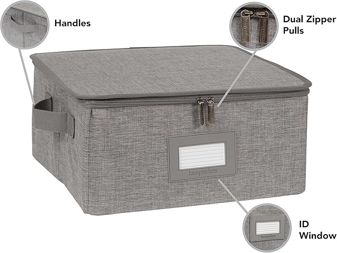 Covermates Keepsakes Zip-Top Storage Box Set, 3 Pack Heavy Duty Polyester Organizer Bins, Stackable Design, ID Window, Reinforced Handles, Closet Home Storage, Grey Heather