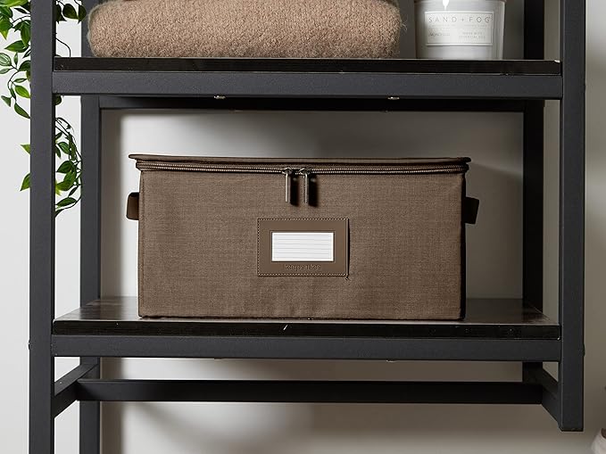Covermates Keepsakes Zip-Top Storage Box Set, 3 Pack Heavy Duty Polyester Organizer Bins, Stackable Design, ID Window, Reinforced Handles, Closet Home Storage, Brown Heather
